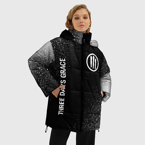 Женская зимняя куртка Three Days Grace glitch на темном фоне вертикально / 3D-Черный – фото 3