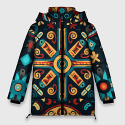 Куртка зимняя женская Симметричный орнамент в славянском стиле, цвет: 3D-красный