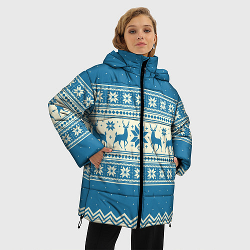 Женская зимняя куртка Sweater with deer on a blue background / 3D-Светло-серый – фото 3