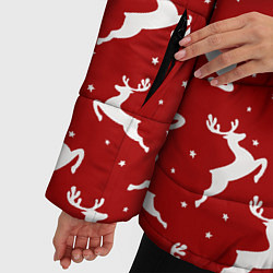 Куртка зимняя женская Красный паттерн с новогодними оленями, цвет: 3D-красный — фото 2