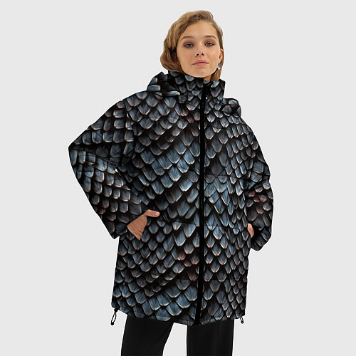 Женская зимняя куртка Паттерн чешуя дракона / 3D-Черный – фото 3