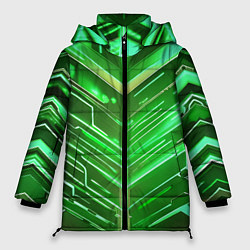 Куртка зимняя женская Зелёные неон полосы киберпанк, цвет: 3D-черный