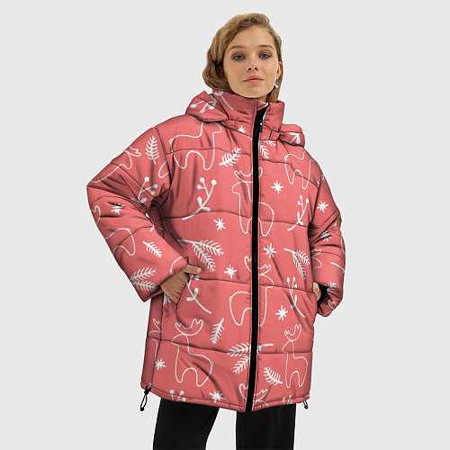 Женская зимняя куртка Рождественский принт с оленями / 3D-Светло-серый – фото 3