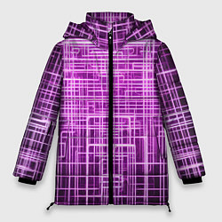 Куртка зимняя женская Фиолетовые неоновые полосы киберпанк, цвет: 3D-светло-серый