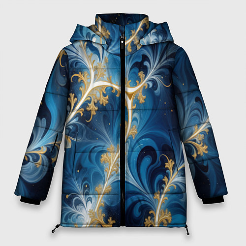 Женская зимняя куртка Глубокая синева и золотые узоры / 3D-Красный – фото 1