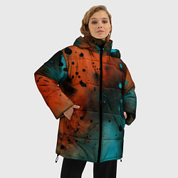 Куртка зимняя женская Акварельные брызги в оранжевом, цвет: 3D-черный — фото 2