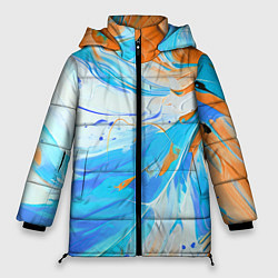 Куртка зимняя женская Голубая и оранжевая краска, цвет: 3D-черный