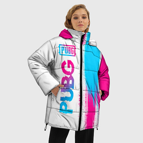 Женская зимняя куртка PUBG neon gradient style по-вертикали / 3D-Черный – фото 3