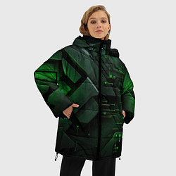 Куртка зимняя женская Пространственные узоры зелени, цвет: 3D-красный — фото 2