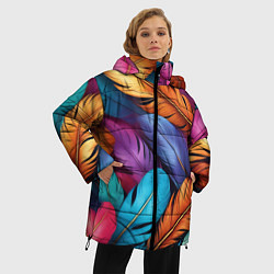 Куртка зимняя женская Перья паттерн - нейросеть, цвет: 3D-светло-серый — фото 2