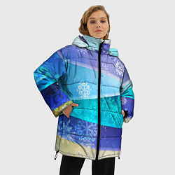 Куртка зимняя женская Абстрактный синий волнистый фон со снежинками, цвет: 3D-светло-серый — фото 2