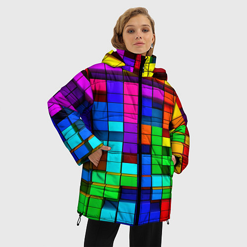 Женская зимняя куртка Радужный кубизм / 3D-Черный – фото 3
