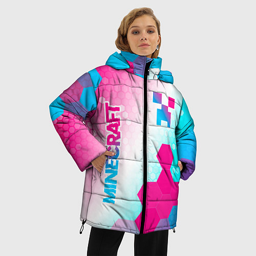 Женская зимняя куртка Minecraft neon gradient style вертикально / 3D-Черный – фото 3