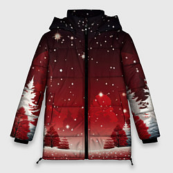 Куртка зимняя женская Зимний берег реки с деревьями и льдом, цвет: 3D-черный