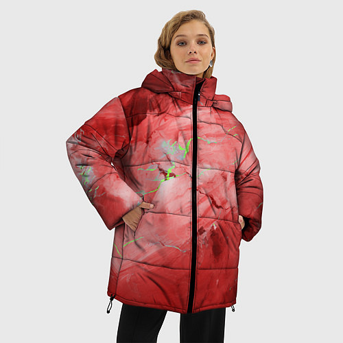 Женская зимняя куртка Красный мрамор / 3D-Черный – фото 3