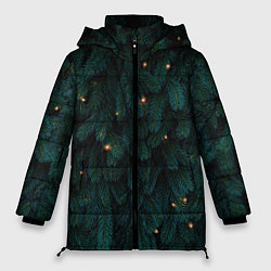 Куртка зимняя женская Ёлка и гирлянды, цвет: 3D-черный
