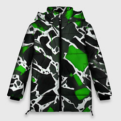 Куртка зимняя женская Кляксы чёрные и зелёные, цвет: 3D-красный