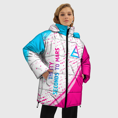 Женская зимняя куртка Thirty Seconds to Mars neon gradient style вертика / 3D-Черный – фото 3