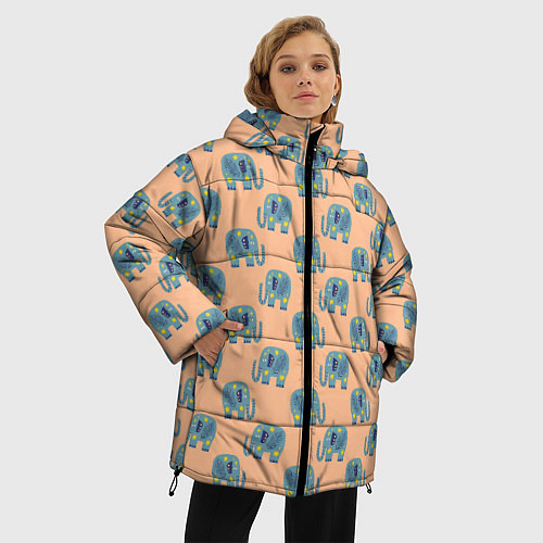 Женская зимняя куртка Слоники в звездах / 3D-Светло-серый – фото 3