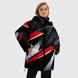Куртка зимняя женская Red black abstract, цвет: 3D-светло-серый — фото 2