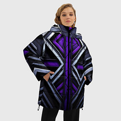 Куртка зимняя женская Фиолетовые вставки на черном фоне, цвет: 3D-красный — фото 2