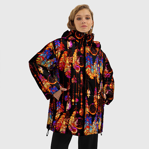Женская зимняя куртка Ловцы снов с яркими перьями / 3D-Красный – фото 3