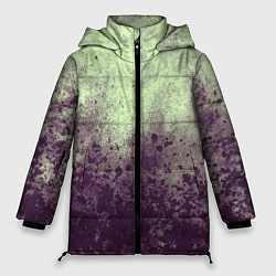 Женская зимняя куртка Абстракция - фиолетовые пятна на зеленом фоне