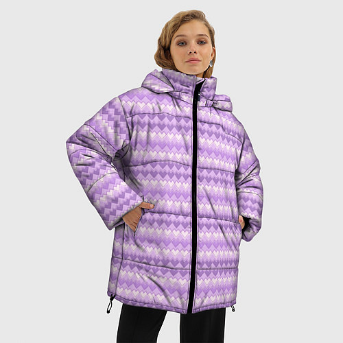 Женская зимняя куртка Геометрический узор с сердцами / 3D-Светло-серый – фото 3