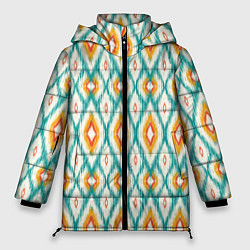 Куртка зимняя женская Геометрический узор икат - орнамент народов узбеки, цвет: 3D-красный