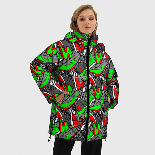 Женская зимняя куртка Разноцветные кеды / 3D-Черный – фото 3
