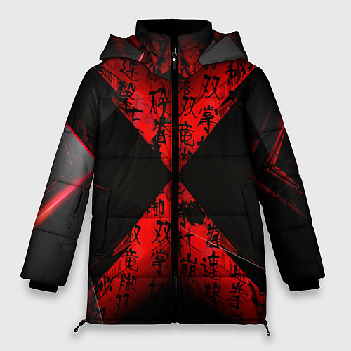 Женская зимняя куртка Иероглифы и текстуры / 3D-Красный – фото 1