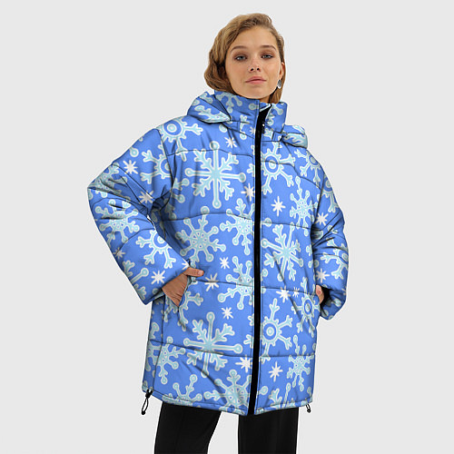 Женская зимняя куртка Мультяшные снежинки / 3D-Черный – фото 3