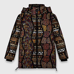 Куртка зимняя женская Волнистый этнический орнамент, цвет: 3D-красный