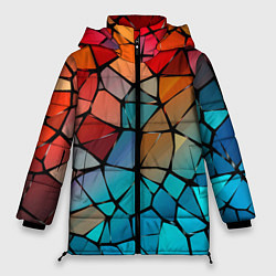 Куртка зимняя женская Красно-синяя витражная мозаика, цвет: 3D-черный
