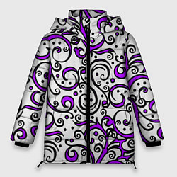 Куртка зимняя женская Фиолетовые кружевные узоры, цвет: 3D-красный