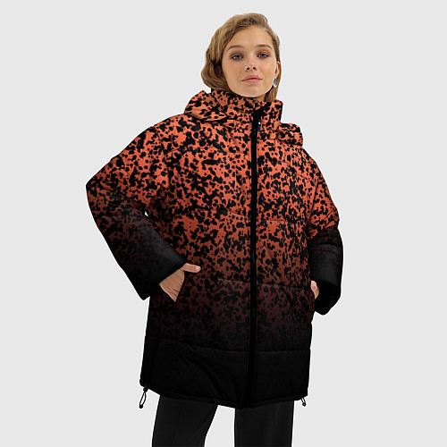 Женская зимняя куртка Оранжево-розовый пятнистый / 3D-Черный – фото 3