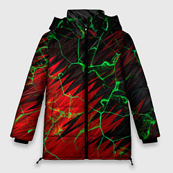 Куртка зимняя женская Зелёные трещины узоры, цвет: 3D-красный