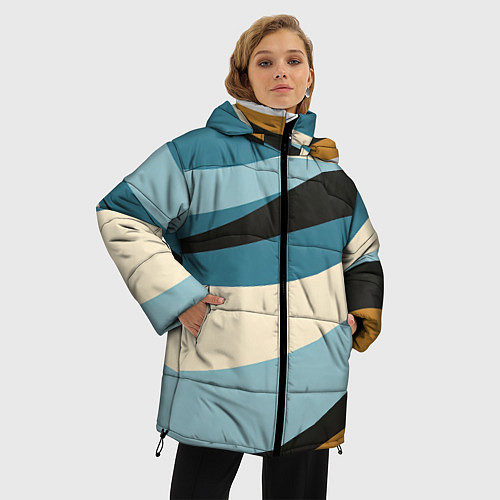 Женская зимняя куртка Полосы ретро цветов / 3D-Черный – фото 3