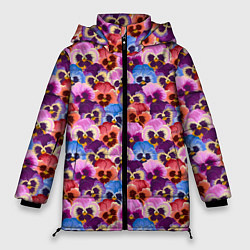 Куртка зимняя женская Разноцветные анютины глазки, цвет: 3D-черный