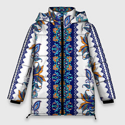 Куртка зимняя женская Цветочный этнический орнамент, цвет: 3D-черный