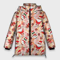 Куртка зимняя женская Праздничный новогодний узор, цвет: 3D-черный