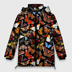 Куртка зимняя женская Разноцветные тропические бабочки, цвет: 3D-красный