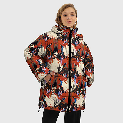 Женская зимняя куртка Абстрактный узор бабочки / 3D-Черный – фото 3