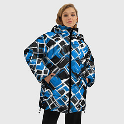 Куртка зимняя женская Синие фигуры и белые линии, цвет: 3D-светло-серый — фото 2