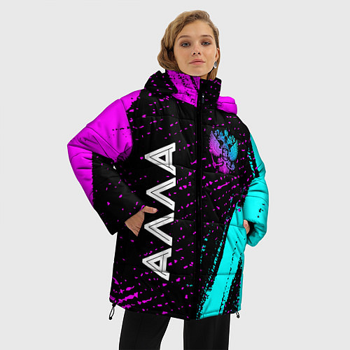 Женская зимняя куртка Алла и неоновый герб России вертикально / 3D-Черный – фото 3