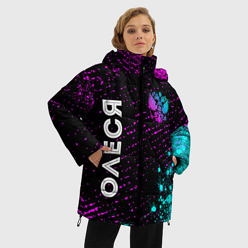 Женская зимняя куртка Олеся и неоновый герб России вертикально / 3D-Черный – фото 3