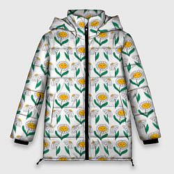 Куртка зимняя женская Мультяшные ромашки, цвет: 3D-светло-серый