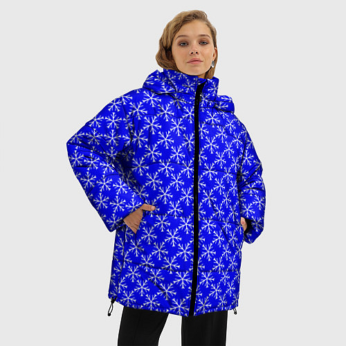 Женская зимняя куртка Паттерн снежинки синий / 3D-Черный – фото 3