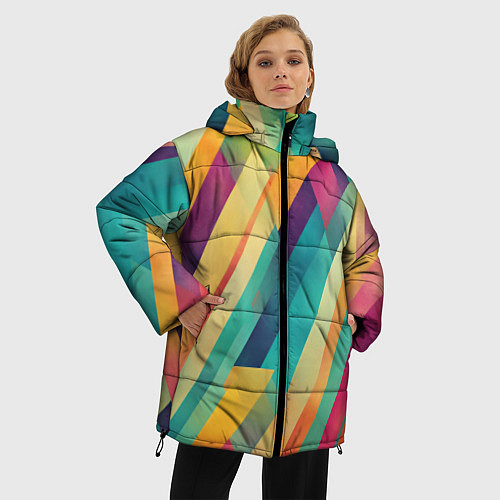 Женская зимняя куртка Цветные диагональные полосы / 3D-Красный – фото 3