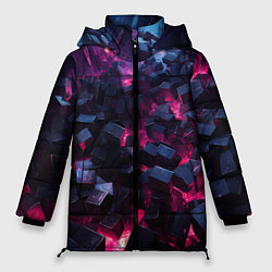 Куртка зимняя женская Фиолетовые кубы в фиолетовом дыме, цвет: 3D-черный